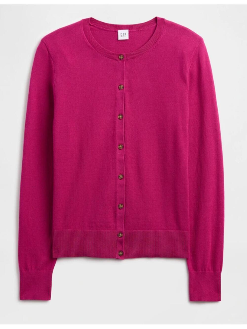 GAP Lightweight Berry Pink 100% Cotton Crew Neck Cardigan - Women's Large, NWOT